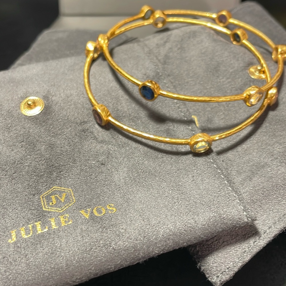 Julie Vos Bangles x 2 Gold with multicolored stones